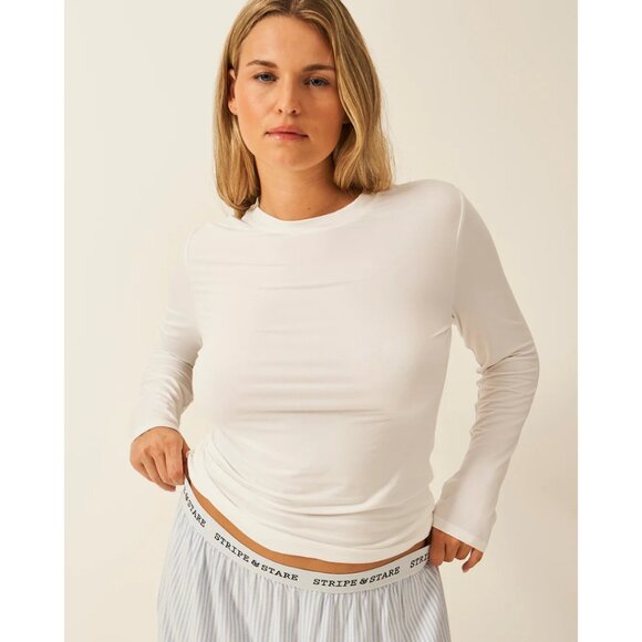 Stripe & Stare Long Sleeve Under Layer Top in White - Picture 1 of 6